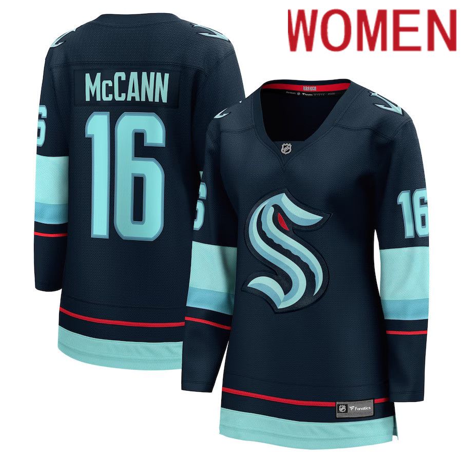 Women Seattle Kraken #16 Jared McCann Fanatics Branded Deep Sea Blue Home Breakaway Player NHL Jersey